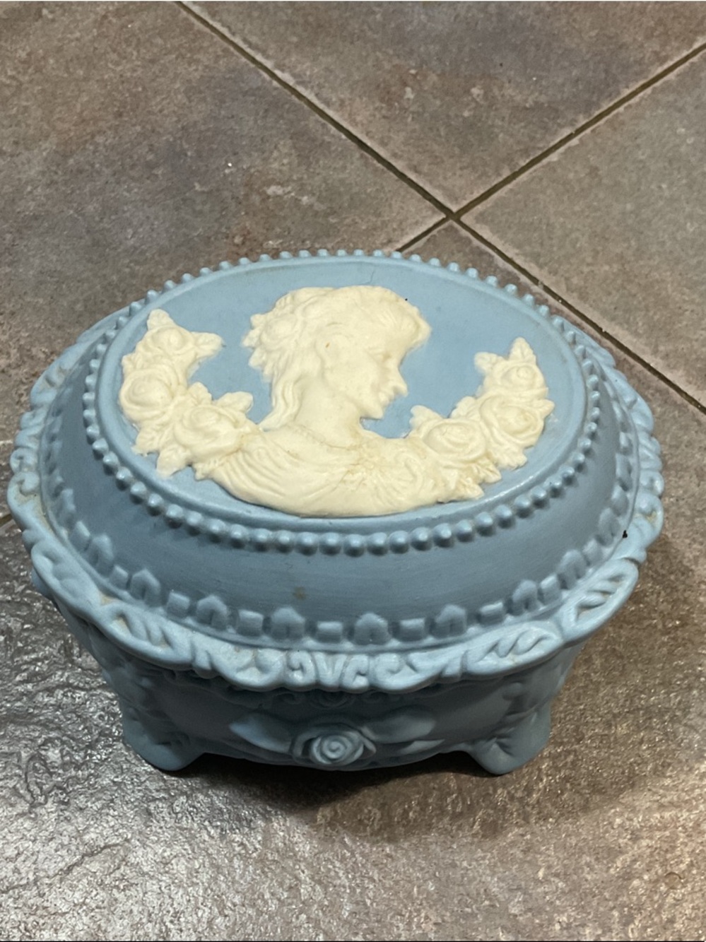 Blue Cameo Trinket Box with Cream Relief